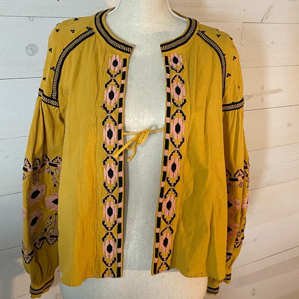 Rd & Koko Mustard & Pink Floral Tow Front Cardigan Size Small Yellow Cardigan
